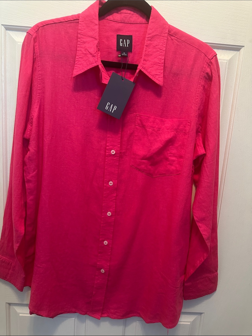 GAP Linen Blend Women's Bright Hot Pink Button-Down Shirt Size M NWT